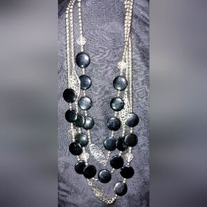 Black & silver tone multi strand necklace